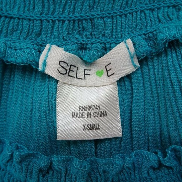 💰3/$25 Self E Off The Shoulder Peasant Top Blouse Smocked Flowy Boho XS - Picture 7 of 10